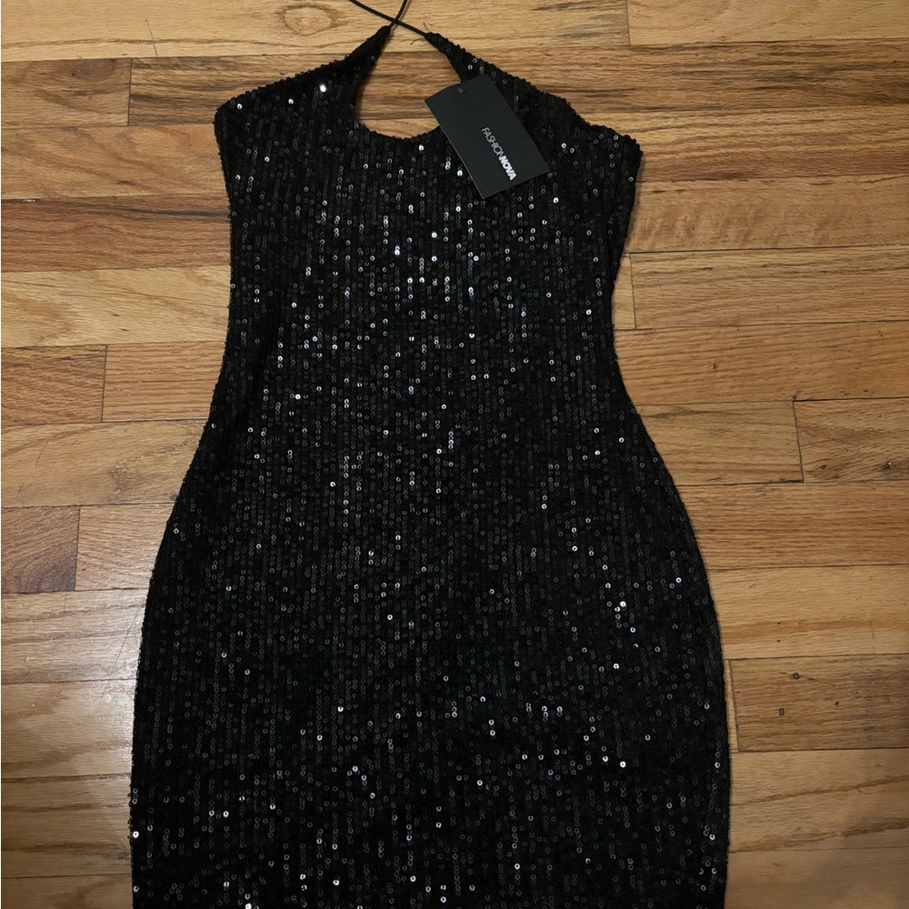 Fashion Nova Black Sequin One Shoulder Dress